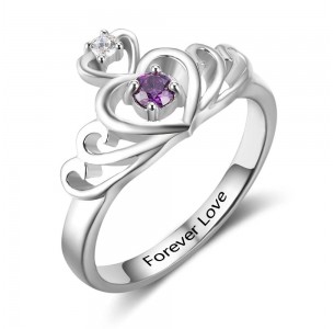 Birthstone ring, princess ring, Sterling Silver Personalized Engravable Ring JEWJORI102883